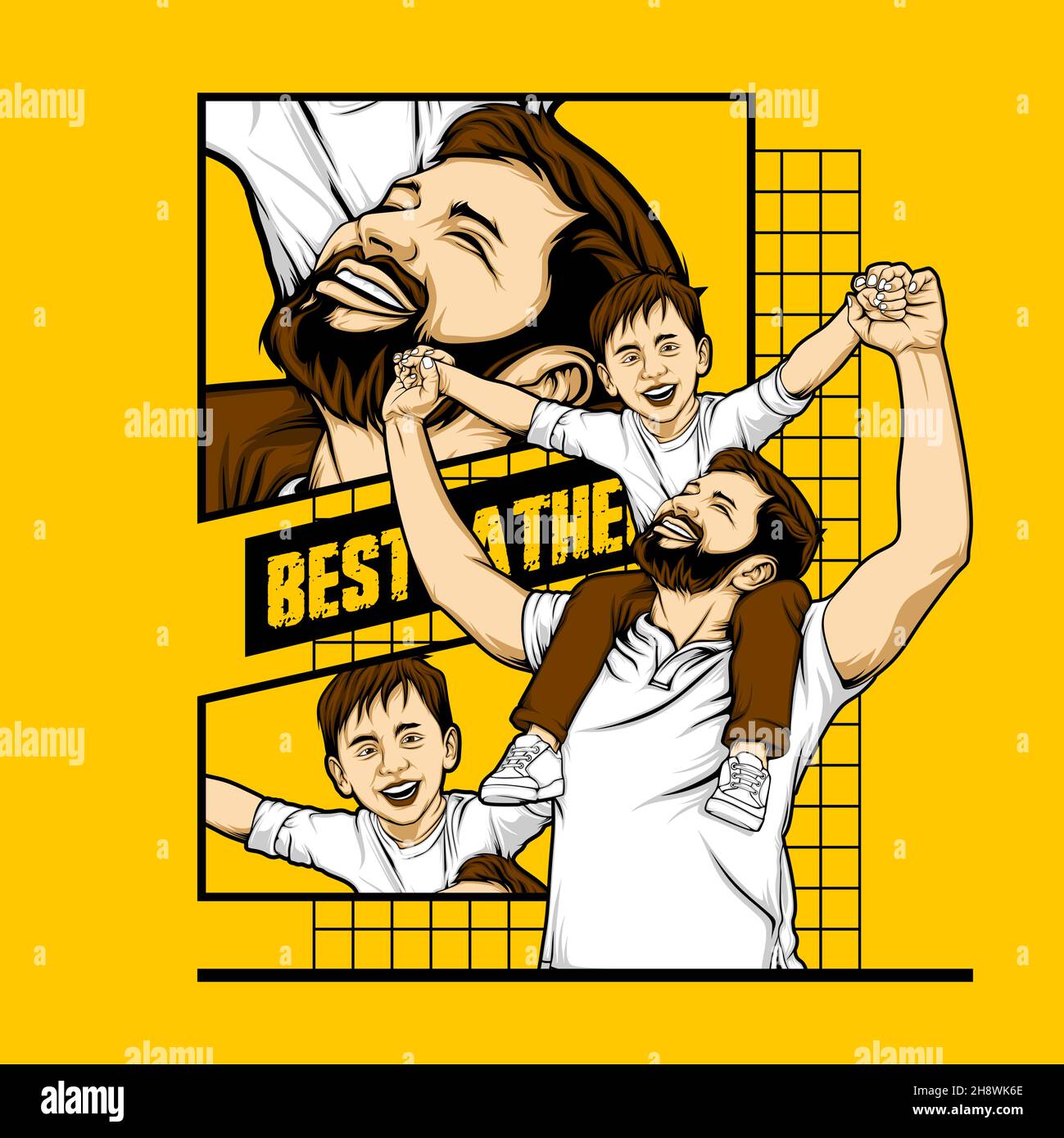 illustrazione di rapporto del padre e del figlio con sfondo impressionante Illustrazione Vettoriale