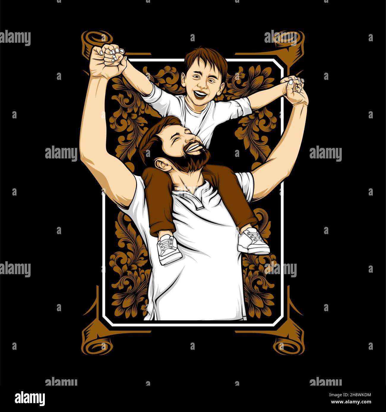 illustrazione di rapporto del padre e del figlio con sfondo impressionante Illustrazione Vettoriale