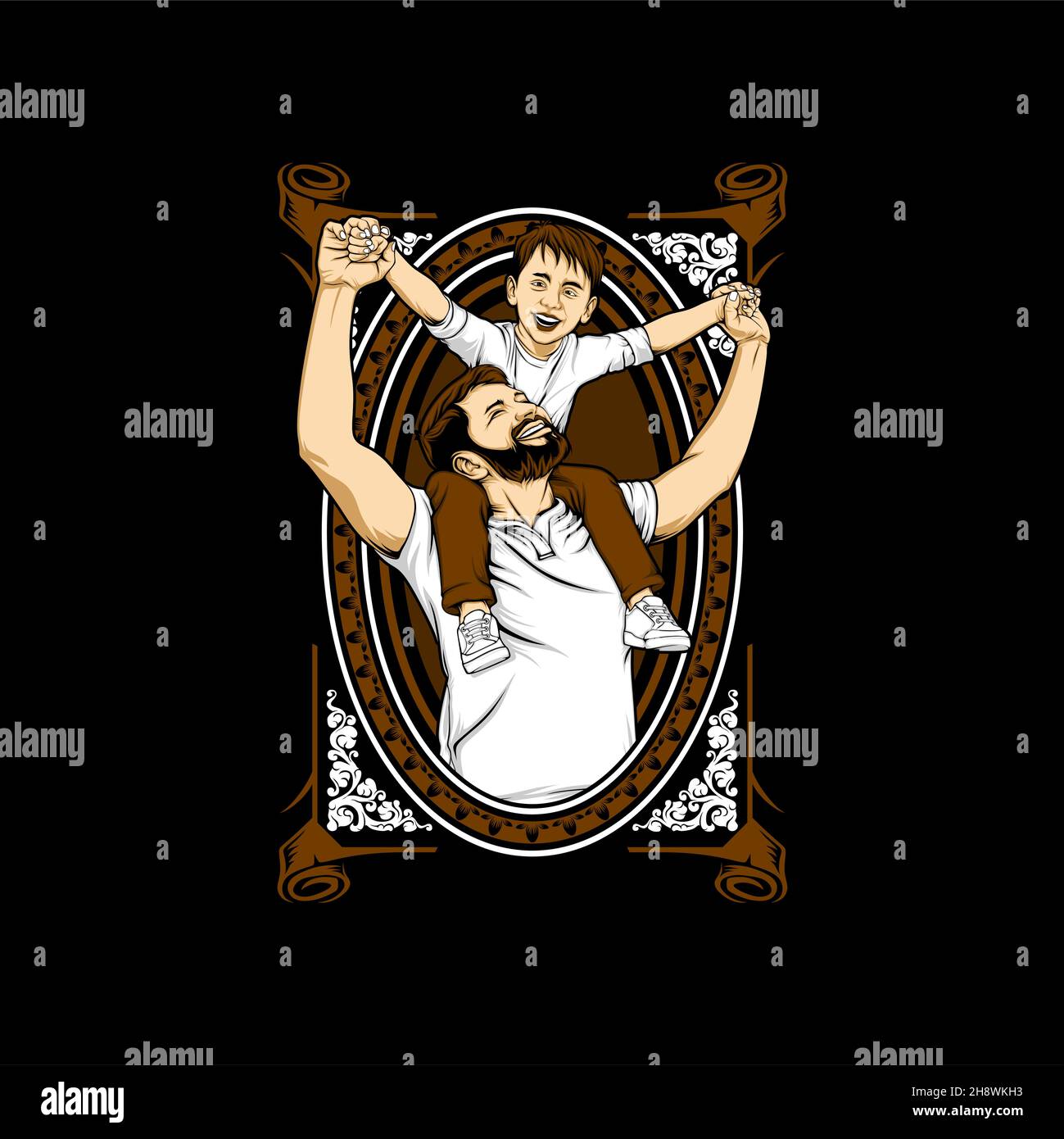 illustrazione di rapporto del padre e del figlio con sfondo impressionante Illustrazione Vettoriale