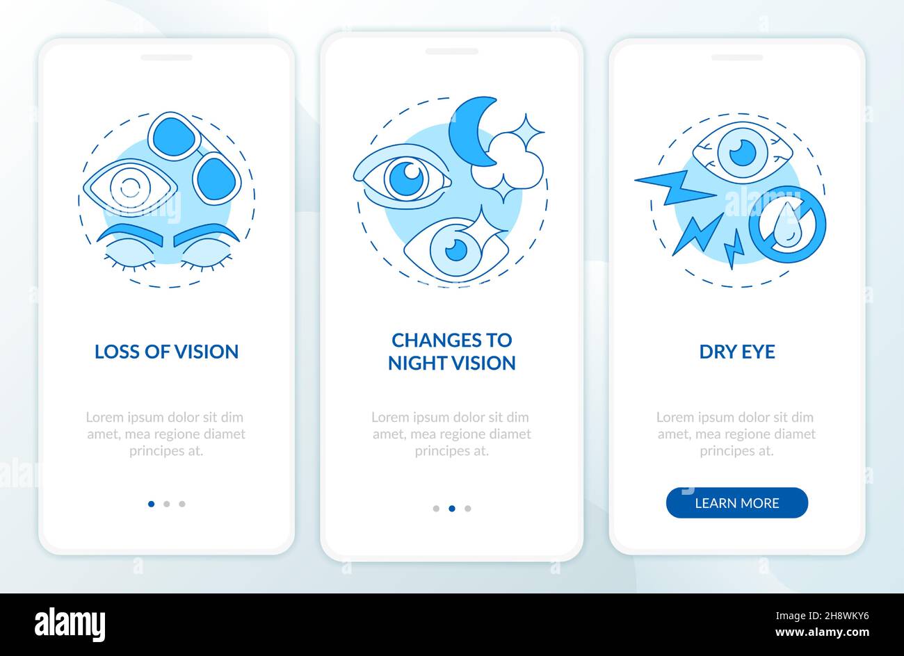 Effetti collaterali della chirurgia del lasery onboarding pagina app mobile Illustrazione Vettoriale