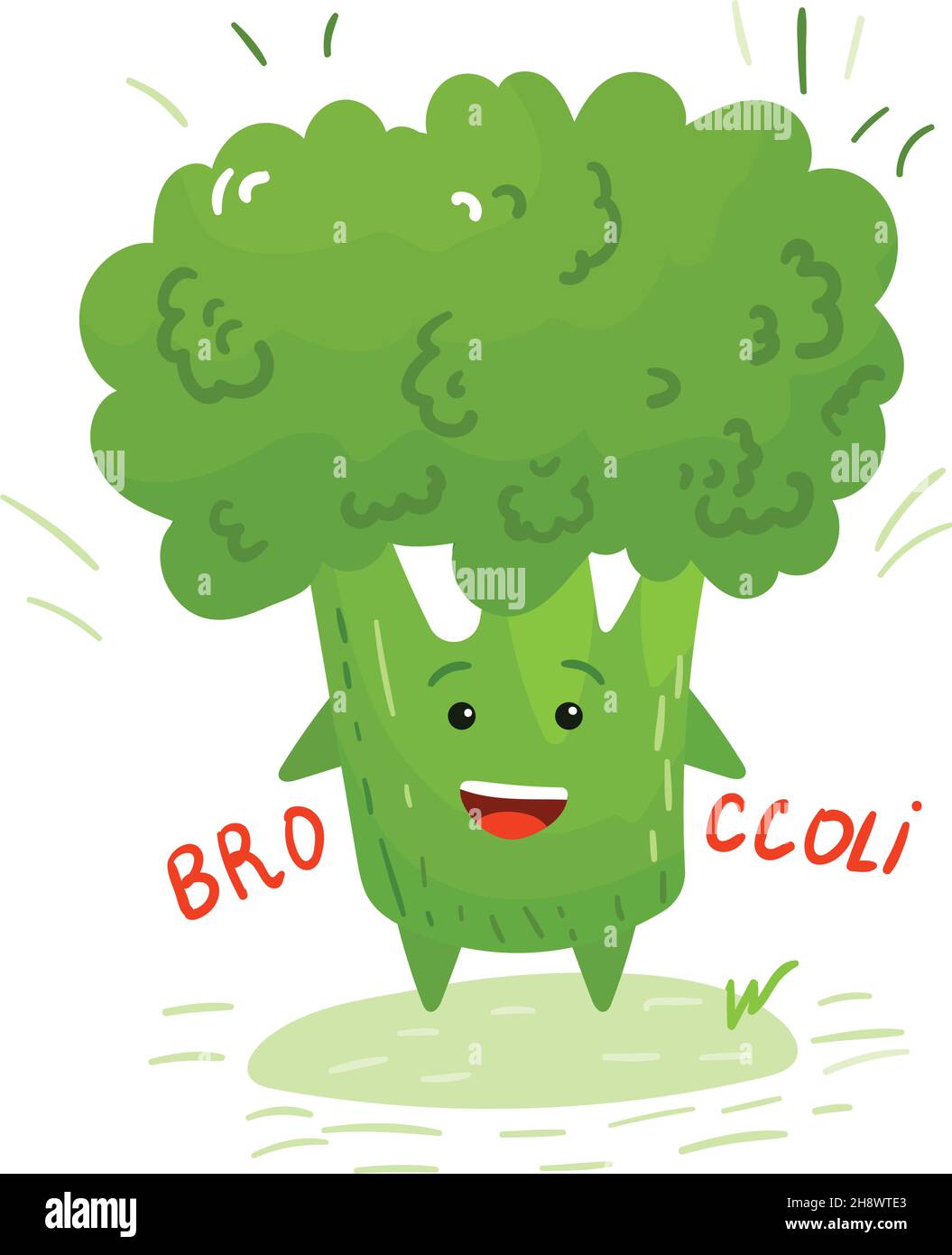 Broccoli carini che si macchiano. Vettore stile piano cartoon personaggio illustrazione icona design.isolato su sfondo bianco. Broccoli cibo sano, buono n Illustrazione Vettoriale