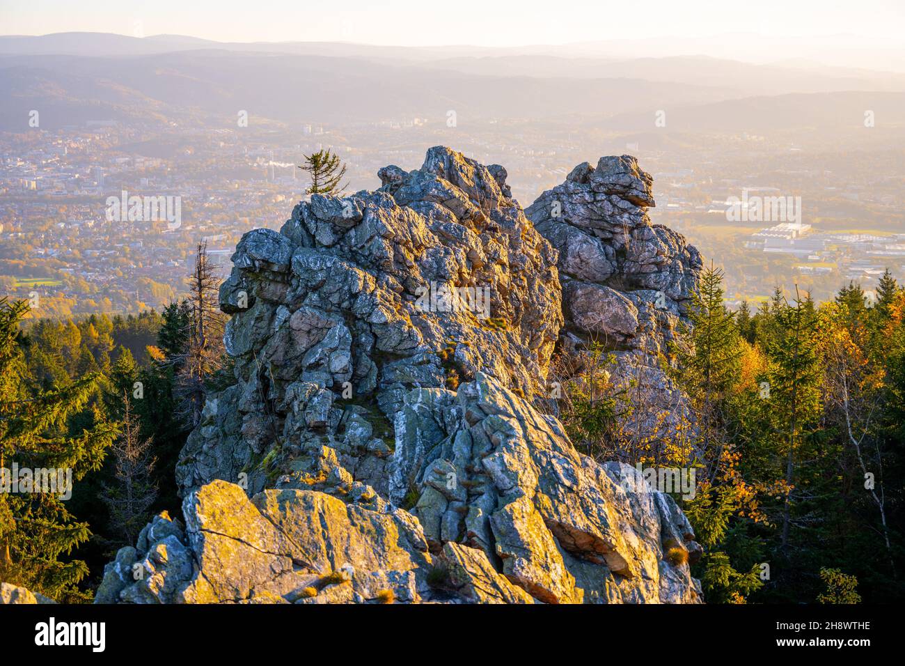 Formazione rocciosa al tramonto del mattino Foto Stock