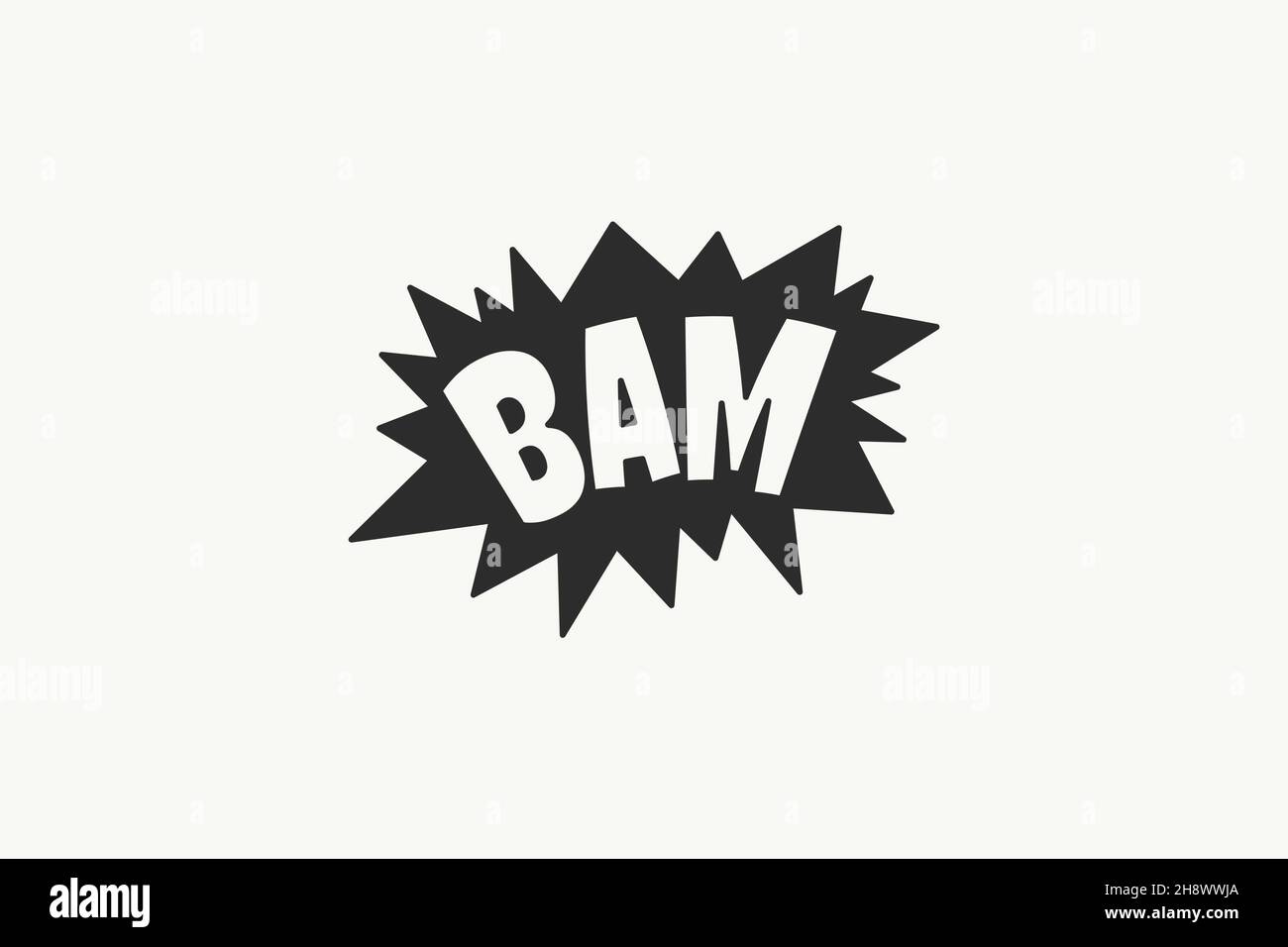 Accattivante colore bianco e nero cartoon esplosione BAM icona banner motivo isolato sfondo Foto Stock