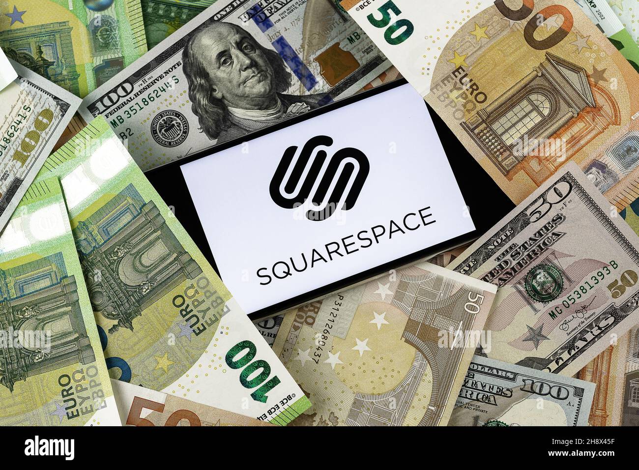 Editoriale di Squasrespace. Foto illustrativa per le notizie circa Squarespace - un costruttore americano di Web site ed il servizio di ospitalità Foto Stock