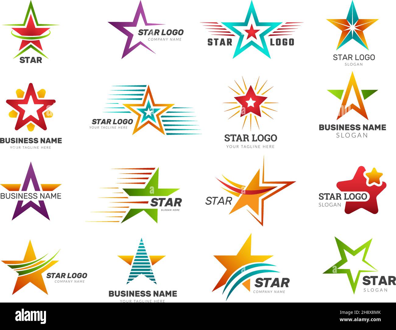 Stelle stilizzate. Colorati simboli di rating logotipi commerciali icone universo stelle vettoriali recenti Illustrazione Vettoriale