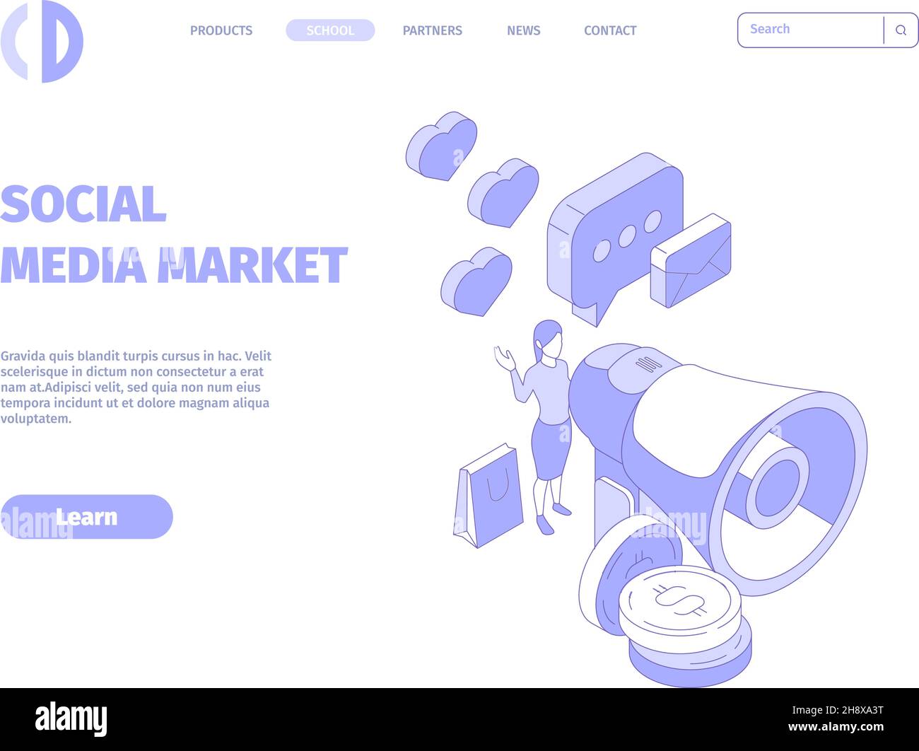 Atterraggio sui social media. Connessione Internet comunicazione commerciale marketing simboli Garish vettore illustrazioni flat icone set Illustrazione Vettoriale