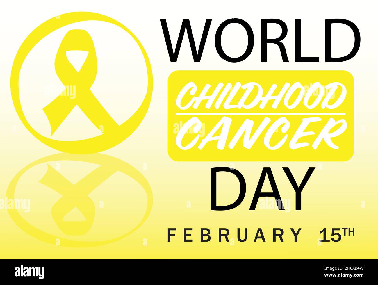 Banner o poster per la Giornata Mondiale del cancro dell'Infanzia con nastro giallo Illustrazione Vettoriale