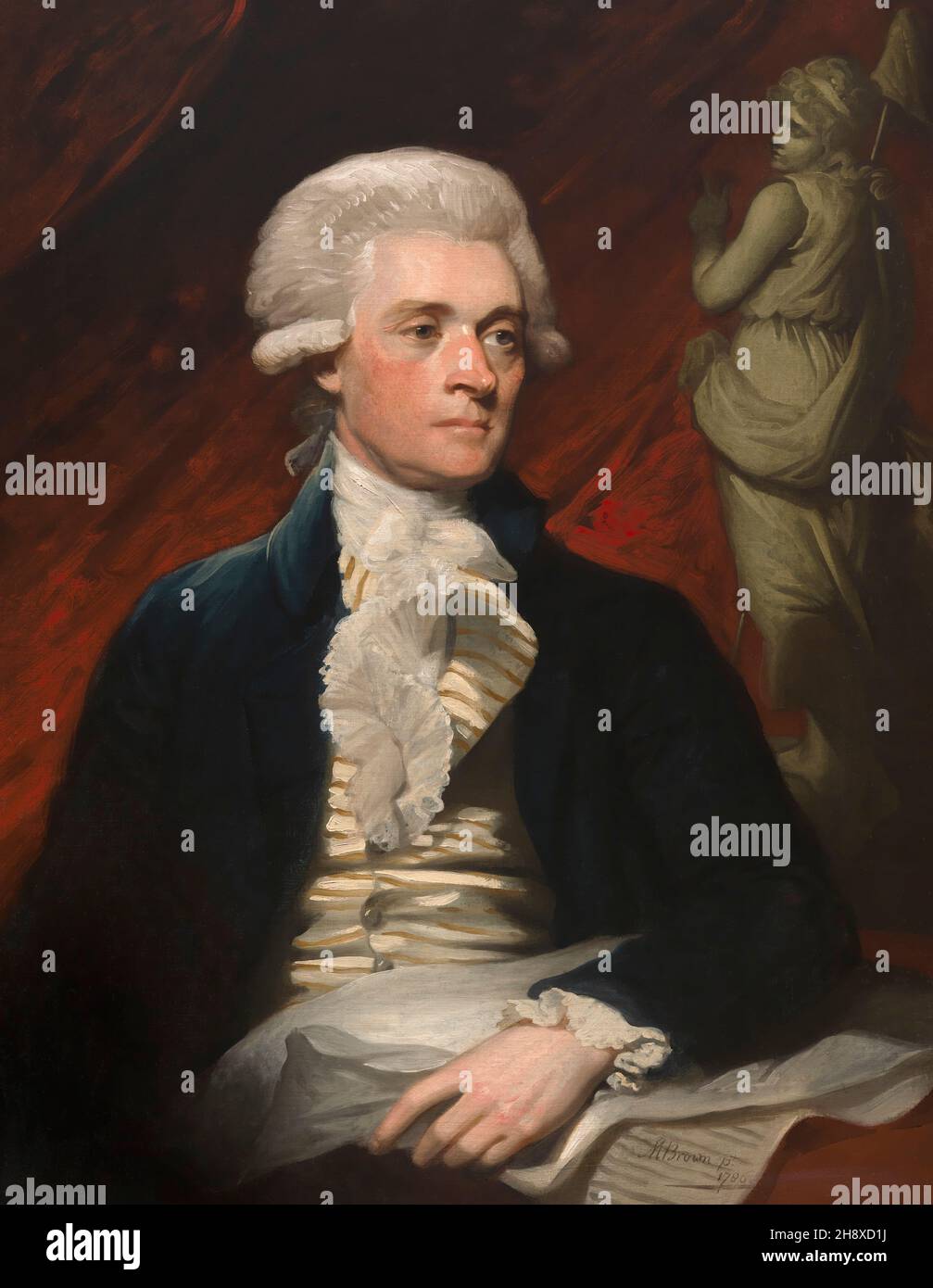 Thomas Jefferson (1743-1826), terzo presidente degli Stati Uniti 1801-09, Padre fondatore americano e autore della Dichiarazione di Indipendenza, ritratto a metà lunghezza, dipinto a olio su tela di Mather Brown, 1786 Foto Stock