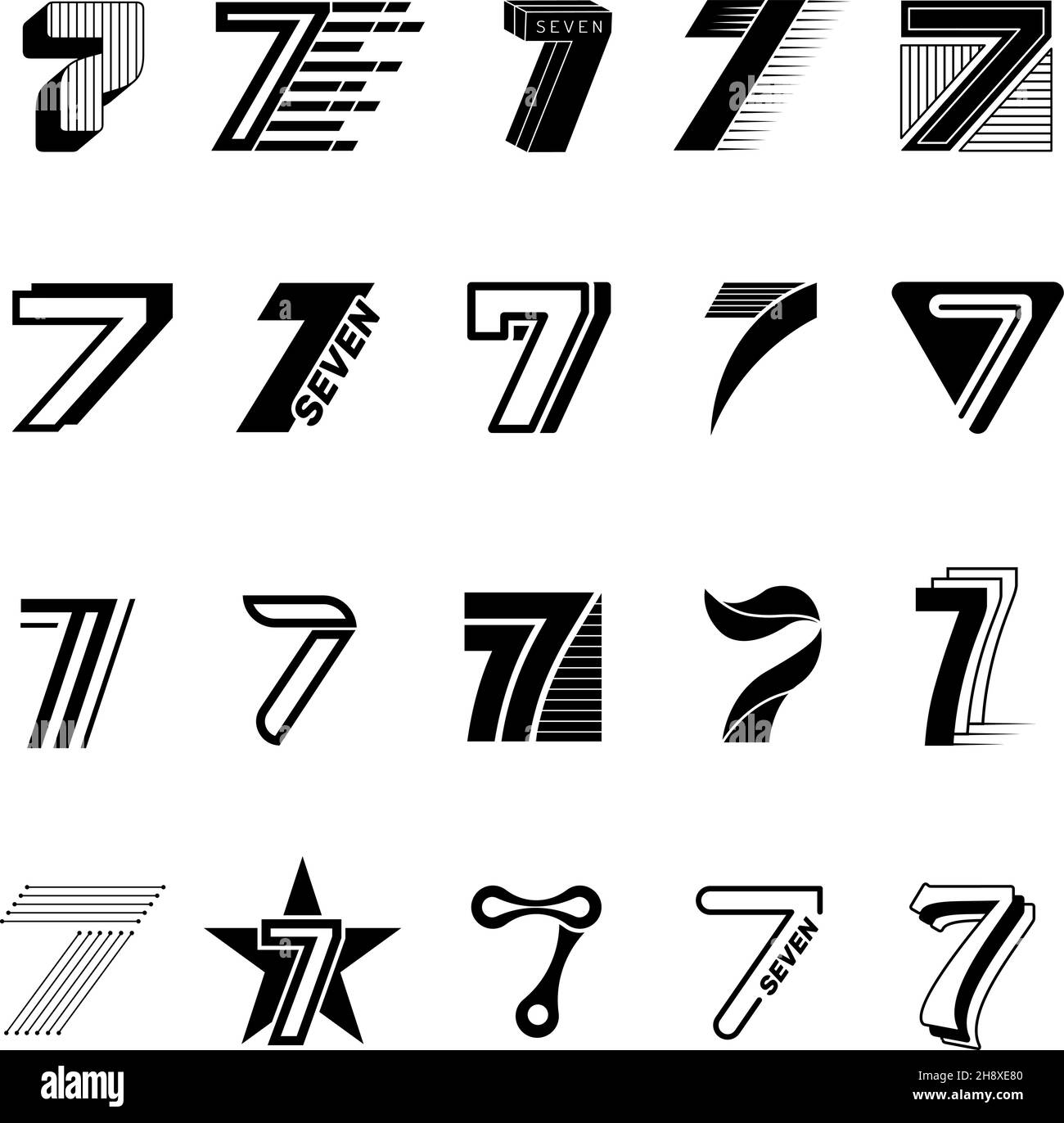 Logo sette. Modelli grafici aziendali di lettere alfabetiche numero 7 per progetti di logo design set di immagini vettoriali recenti Illustrazione Vettoriale