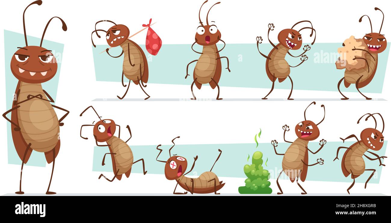 Scarafaggio sporco. Cattivi parassiti interni camera insetti sporchi insetti igiene vettore esatto divertente personaggi illustrazioni collezione Illustrazione Vettoriale