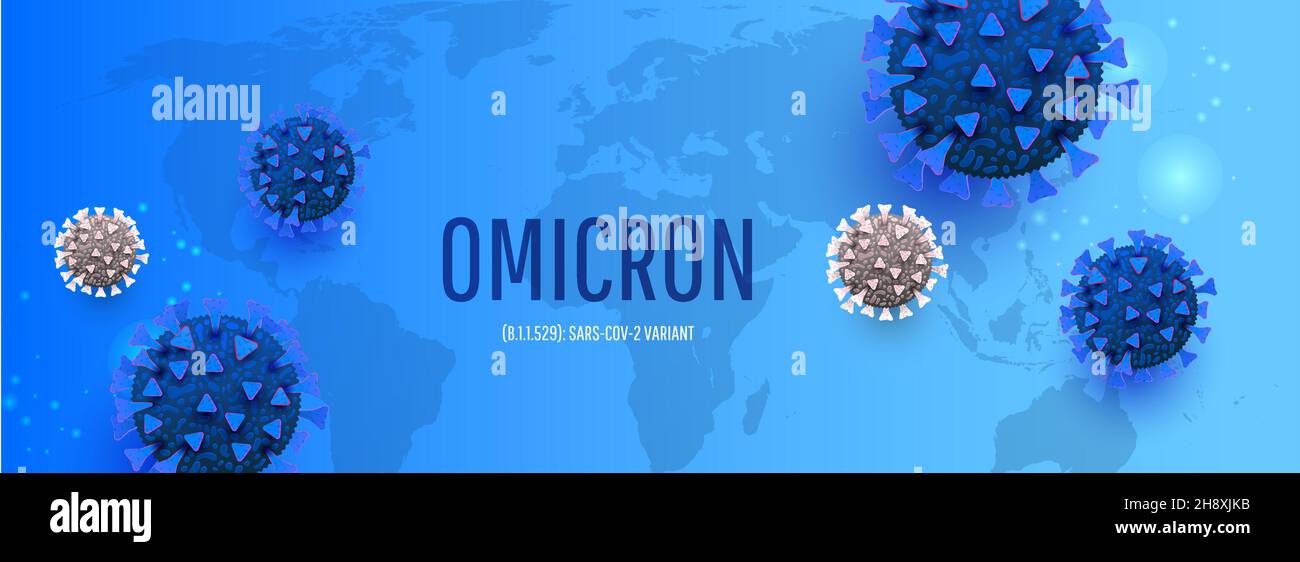 Nuovo Coronavirus o SARS-COV-2 variante Omicron B.1.1.529 concetto realistico con malattie cellulari o batteri covid-19 Illustrazione Vettoriale