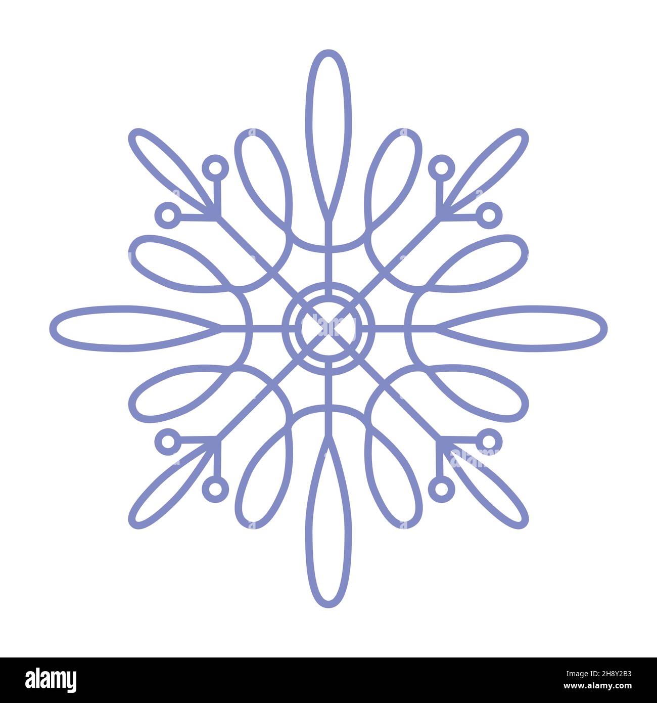 Icona fiocco di neve. Semplice illustrazione di linee vettoriali piatte isolate su sfondo bianco. Silhouette fiocco di neve. Illustrazione Vettoriale