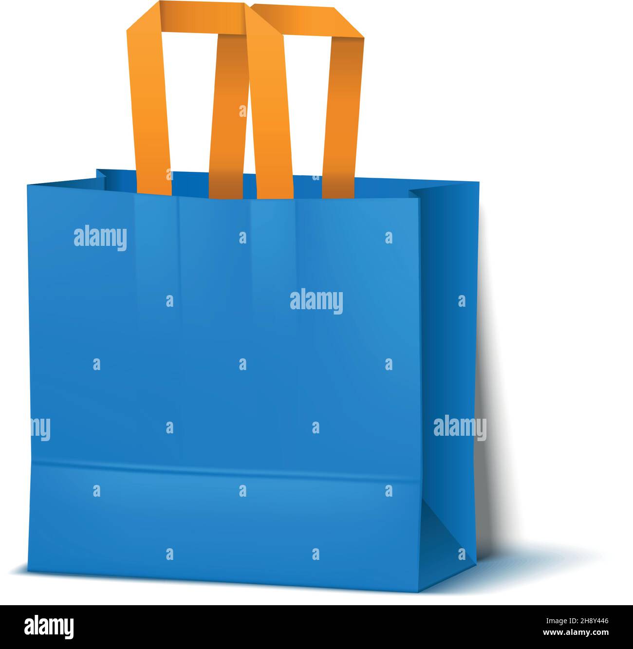 Borsa blu con manici arancioni. Mockup realistico del pacchetto del negozio vuoto Illustrazione Vettoriale