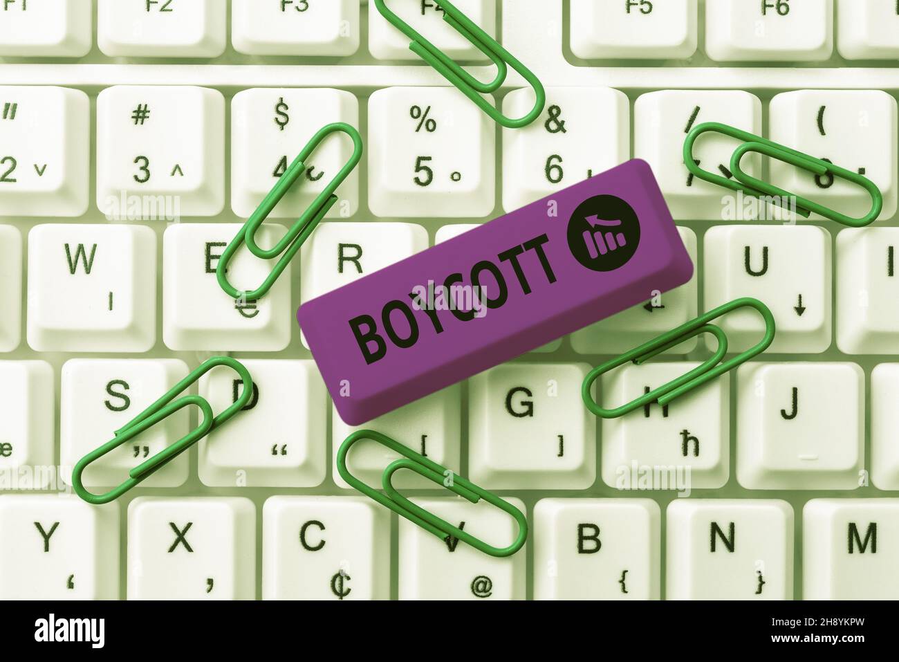 Testo scritto a mano Boicott. Parola per interrompere l'acquisto o l'utilizzo di beni o servizi di una determinata azienda creazione di Online Chat Platform Program, digitando Foto Stock