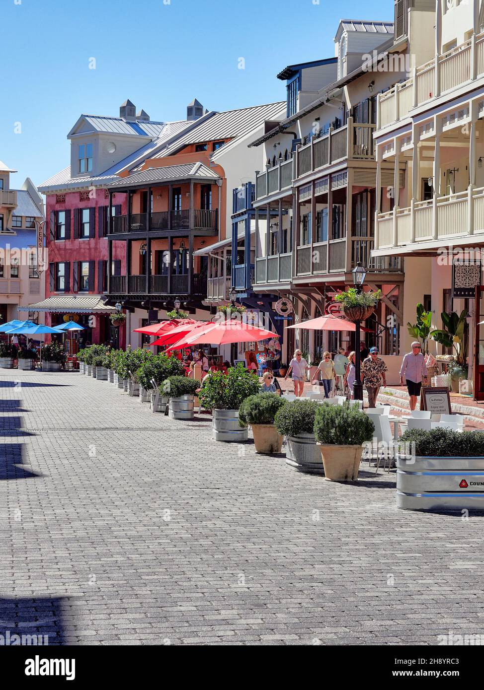 Rosemary Beach Florida strada principale della costa del Golfo, panhandle cittadina. Foto Stock