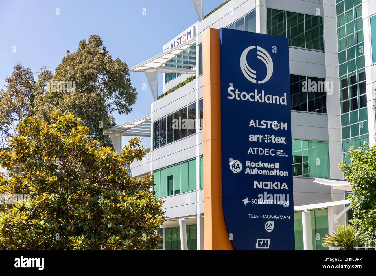 Macquarie Park Sydney moderno edificio con affittuari tra cui Nokia, Rockwell e Alstom, Sydney, NSW, Australia Foto Stock