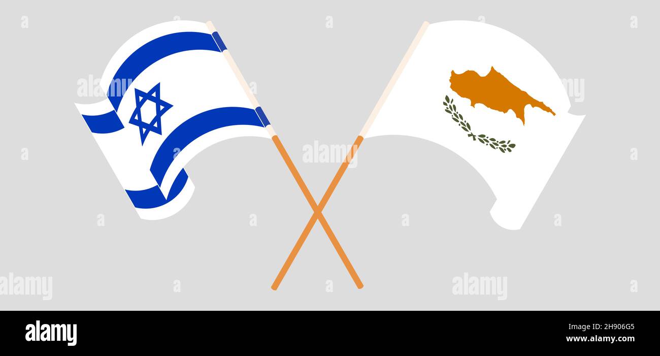 Bandiere incrociate e sventolanti di Cipro e di Israele. Illustrazione vettoriale Illustrazione Vettoriale