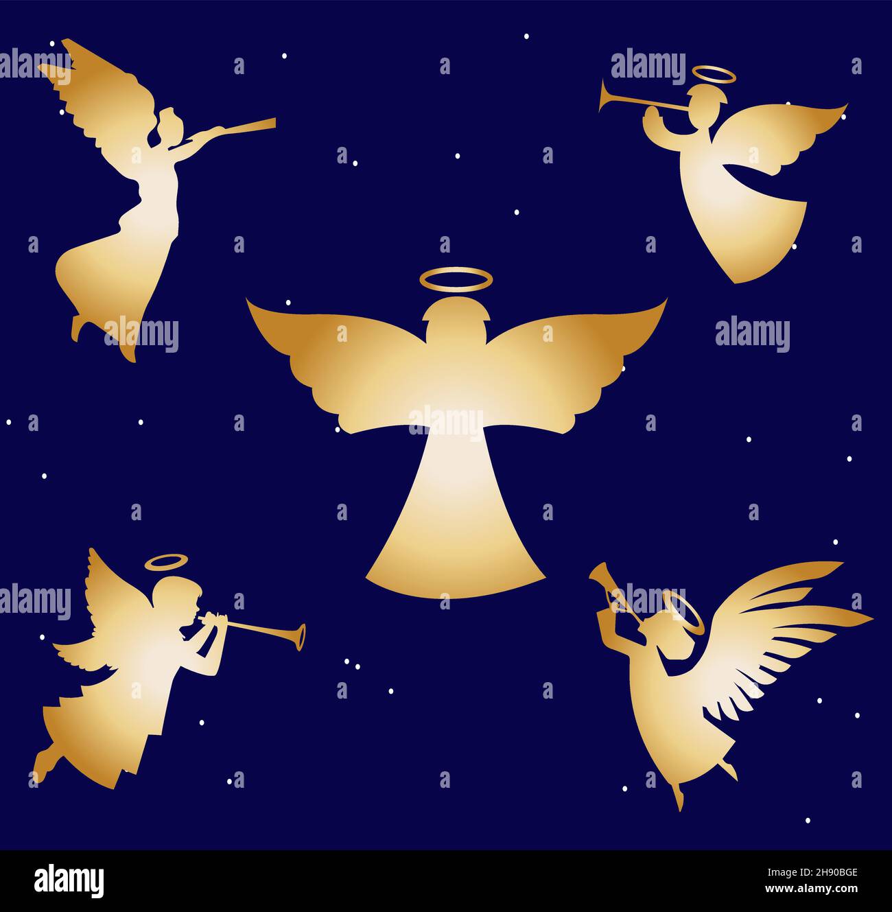 L'icona di angelo differente si pone in colore oro Illustrazione Vettoriale