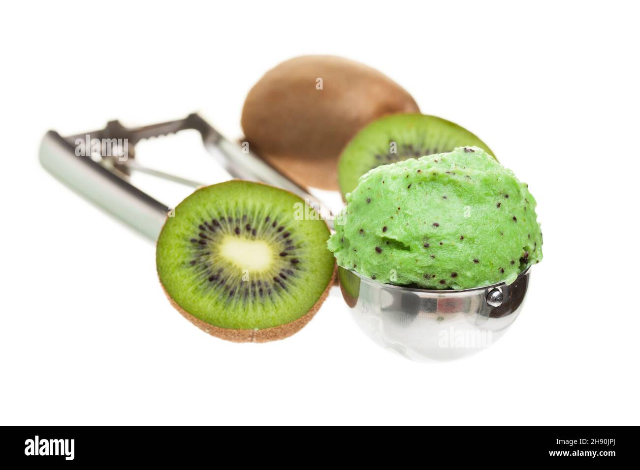 Una paletta di gelato kiwi isolato su sfondo bianco Foto Stock