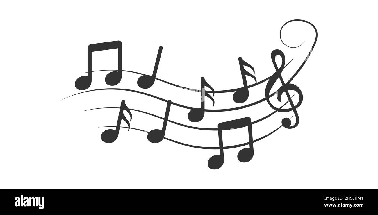 Icona Music note in stile piatto. Illustrazione del vettore di canzone su sfondo bianco isolato. Il concetto di business del segno del musicista. Illustrazione Vettoriale