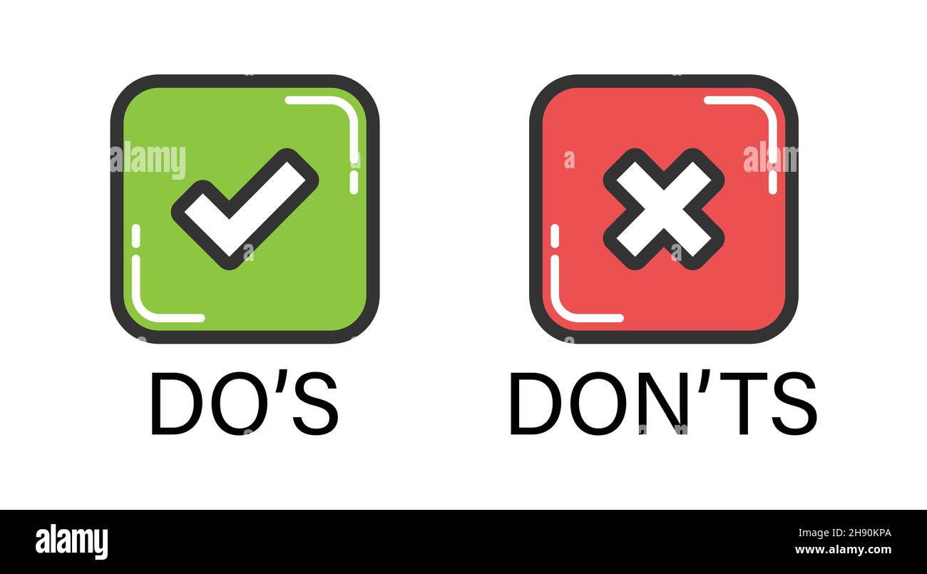 Fare e non icona in stile piatto. Sì, nessuna illustrazione vettoriale su sfondo bianco isolato. Concetto di business segno positivo e negativo. Illustrazione Vettoriale