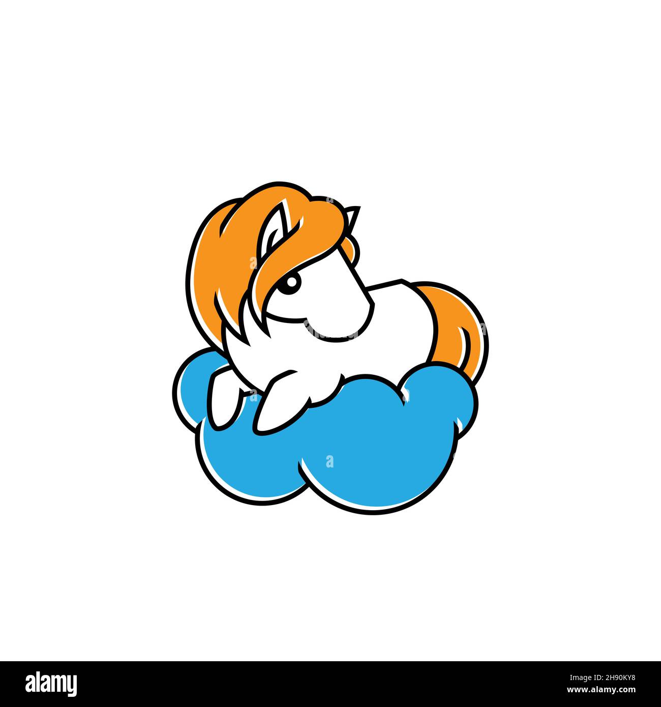 Carino Cavallino seduto su Cloud Animal Cartoon Illustrazione Vettoriale