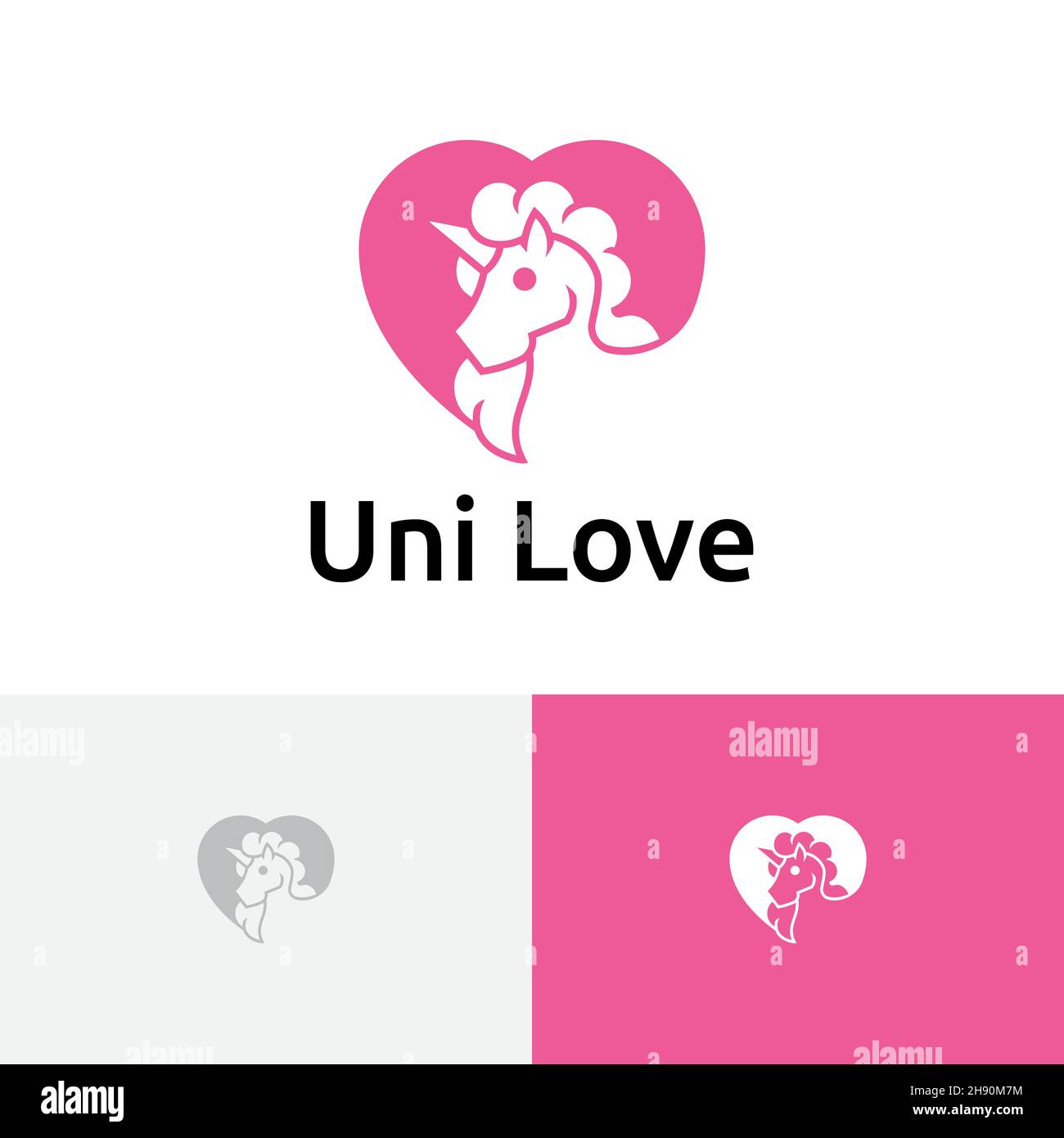 Cute Unicorn Love Heart Horn Animal Logo Illustrazione Vettoriale