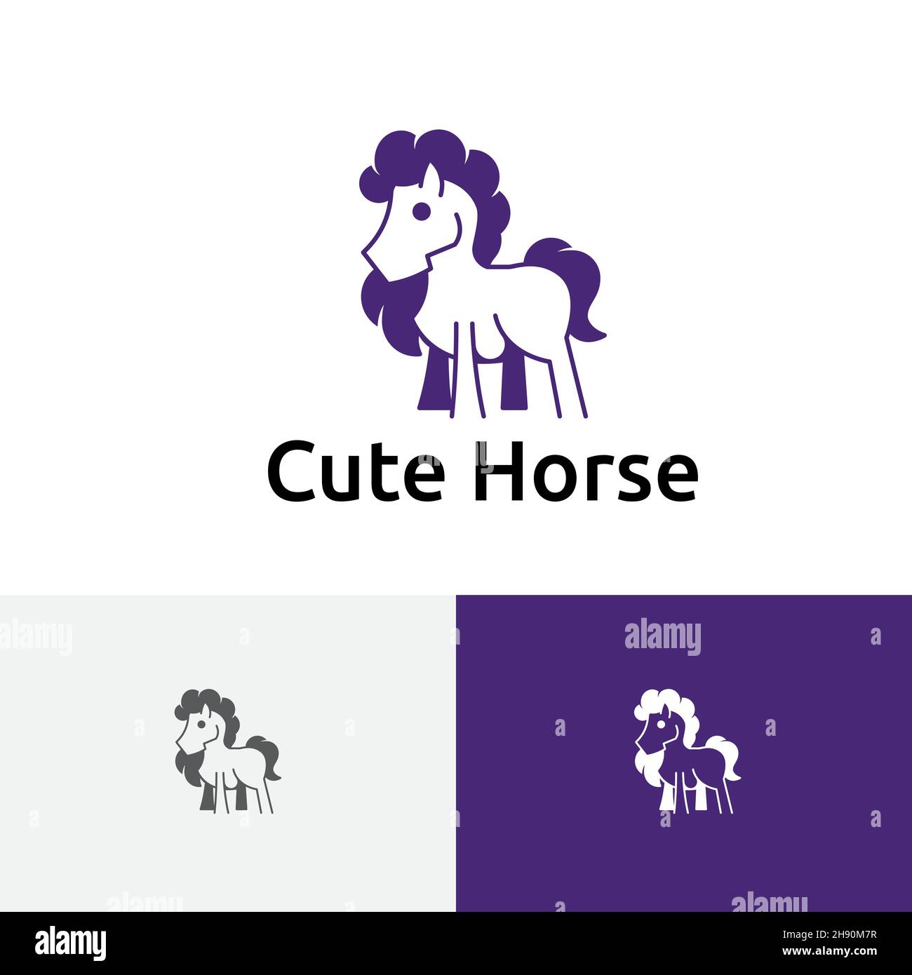 Simpatico Little Horse Long Hair Simple Animal Logo Illustrazione Vettoriale