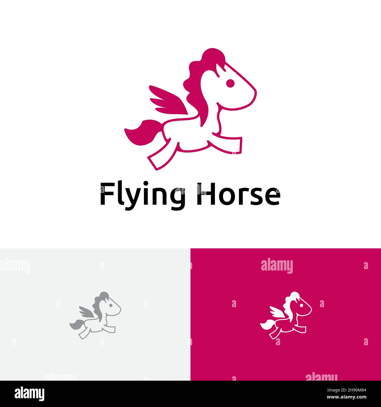 Simpatico Little Horse Flying Wing Logo animale semplice Illustrazione Vettoriale