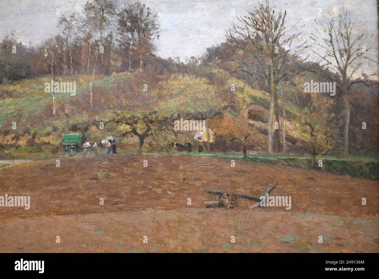 Terra arata, 1874, Pontoise, olio su tela, Camille Pissaro, Museo Pouchkine, Mosca, Russia, in mostra presso la mostra icone di Arte moderna Foto Stock