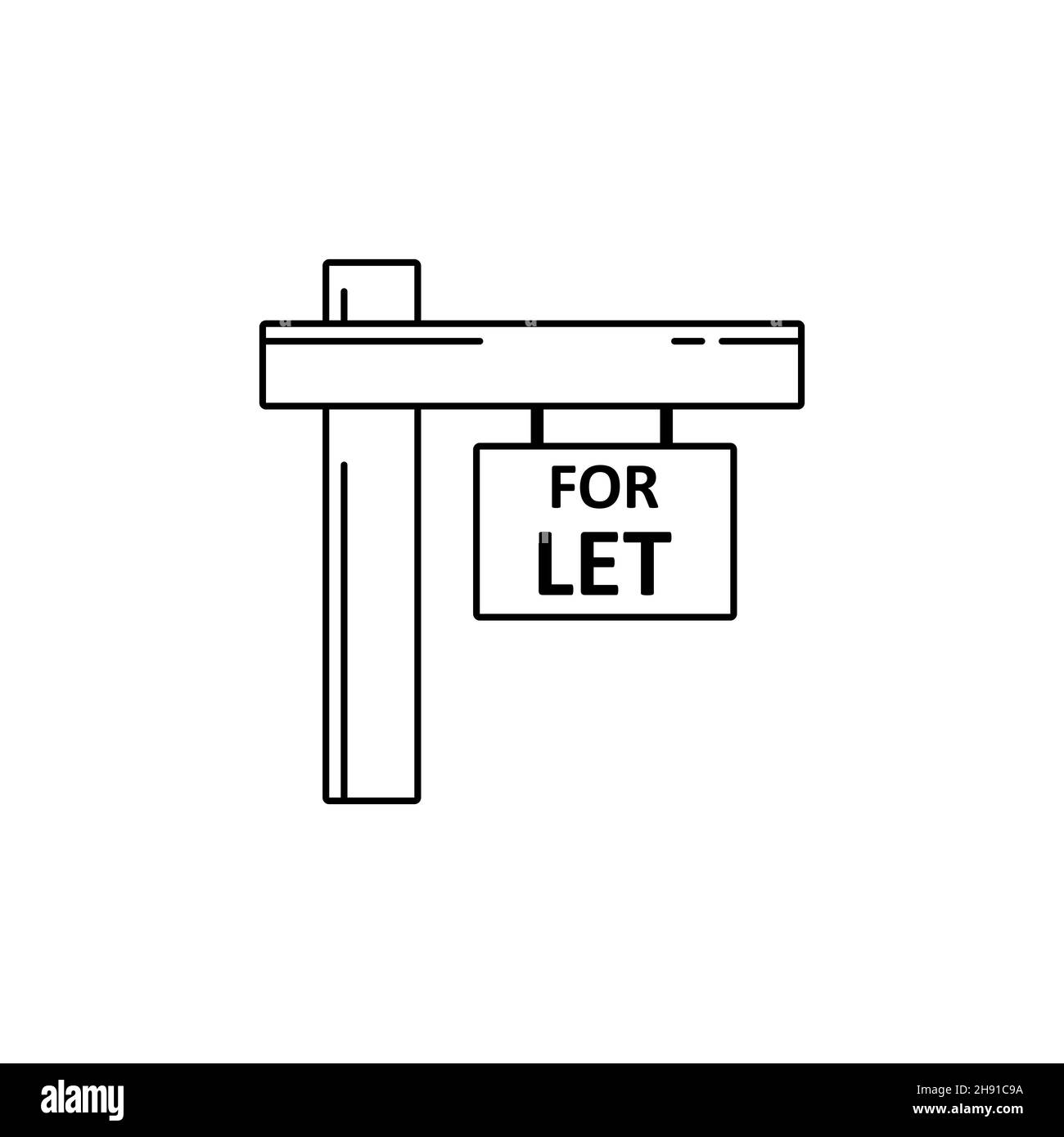 Vettore bianco e nero appeso 'per Let' segno su un palo. Uso nel vostro sito web di agenzia immobiliare, per la vendita di opuscoli e pubblicità. Illustrazione Vettoriale