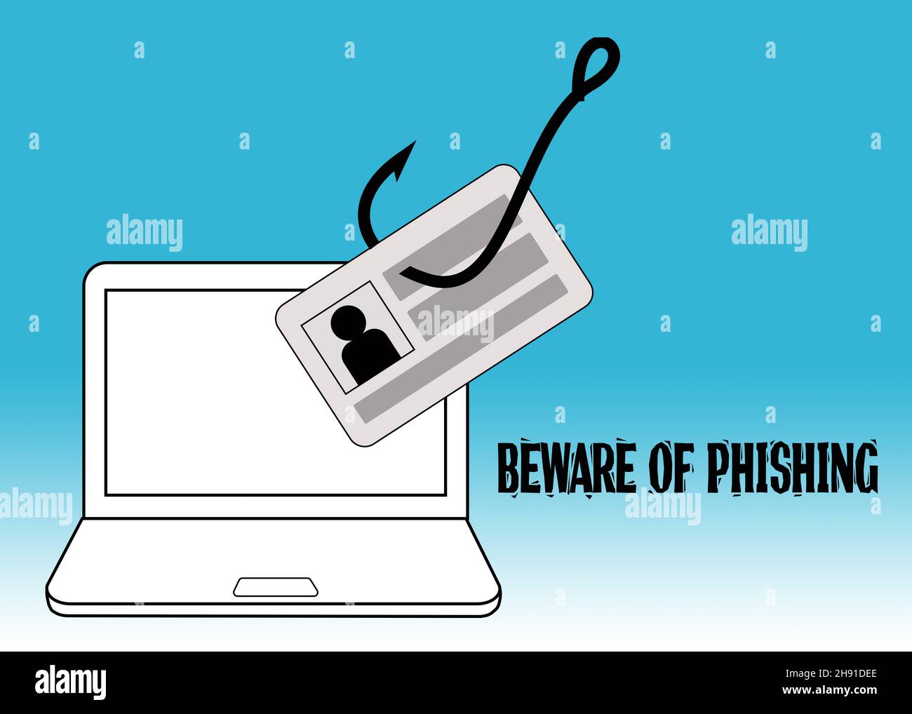 Disegno illustrativo di truffa phishing e di avvertimento frodi Foto Stock