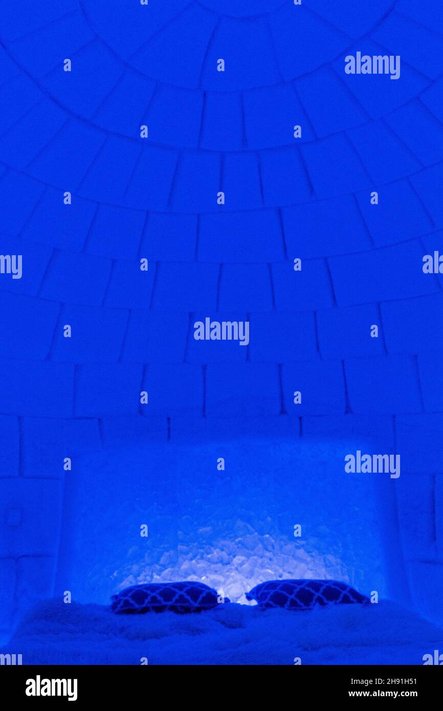 Suite Igloo a tema Folklore nordico nel Sorrisniva Igloo Hotel, alta, Norvegia 2020 Foto Stock