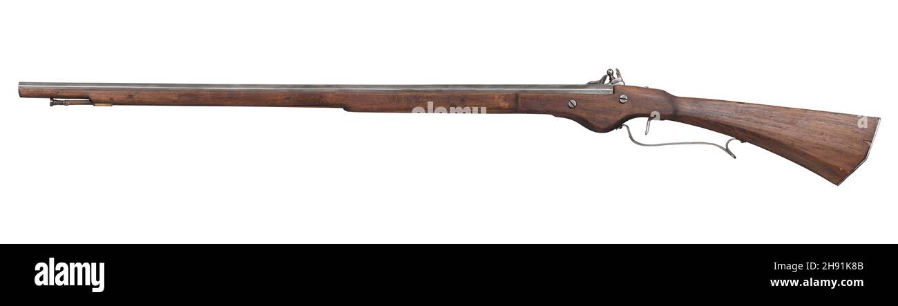 17 ° secolo antico muschio flintlock isolato su sfondo bianco. Foto Stock