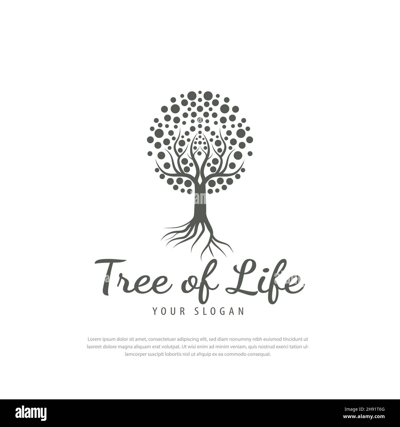 Albero di vita logo disegno radice tree.green pianta natura linea simbolo, ramo verde con foglia business segno vettore illustrazione Illustrazione Vettoriale