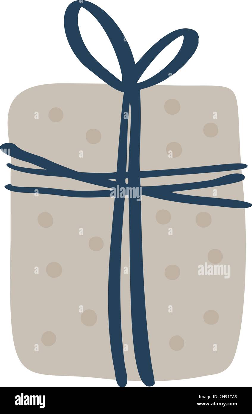 Vettore semplice disegnato a mano di scatola regalo scandinava. Carino illustrazione di Natale. Elemento per le vacanze di Capodanno, compleanno Illustrazione Vettoriale