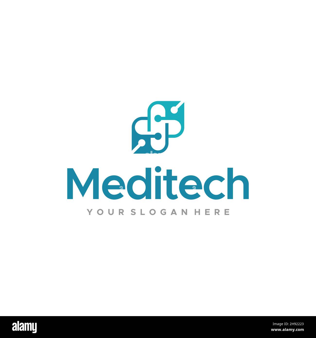 Design minimalista con logo Meditech e tecnologia medica Illustrazione Vettoriale