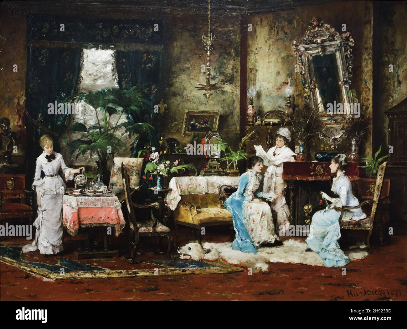 Pittura "Visita nel pomeriggio" del pittore ungherese Mihály Munkácsy (1879) su displаy nel Hungаrian Nаtional Gаllery (Mаgyar Nеmzeti Gаleria) a Budаpest, Hungаry. Foto Stock