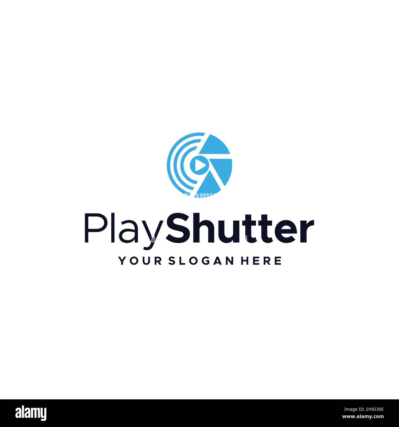 Design minimalista con il logo della fotocamera con obiettivo PlayShutter Illustrazione Vettoriale