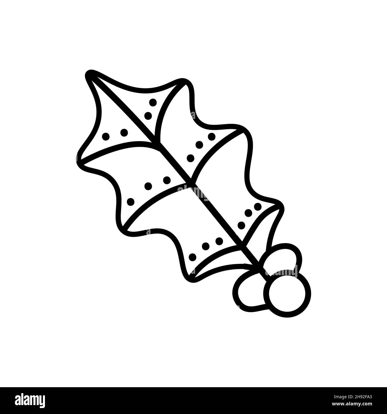 Holly icona bacca, Natale vischio isolato sfondo bianco. Decorazione tradizionale di Capodanno. Stile Doodle. Illustrazione Vettoriale