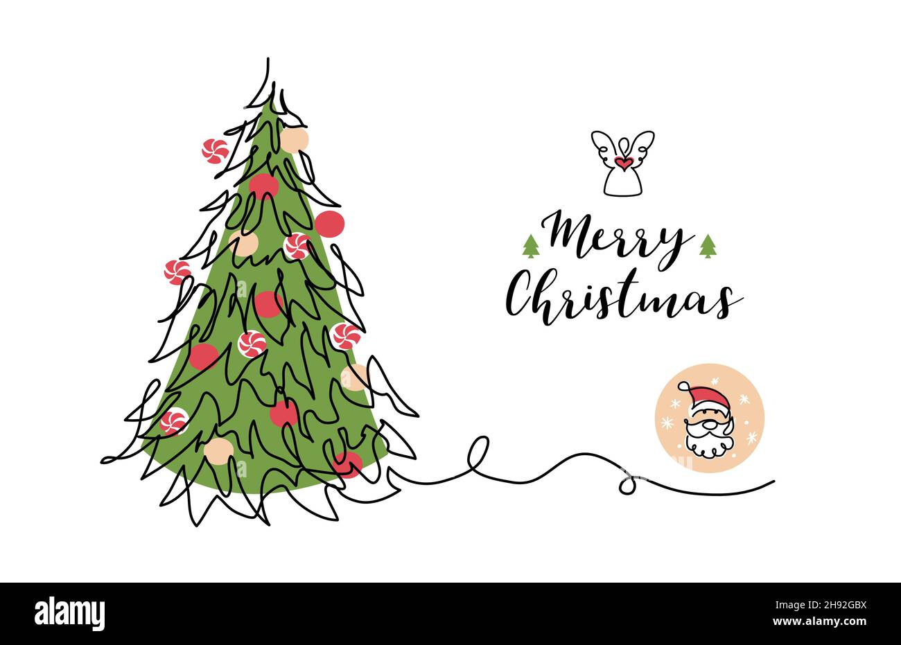 Albero di Natale, pino, abete, abete rosso. Un disegno lineare continuo