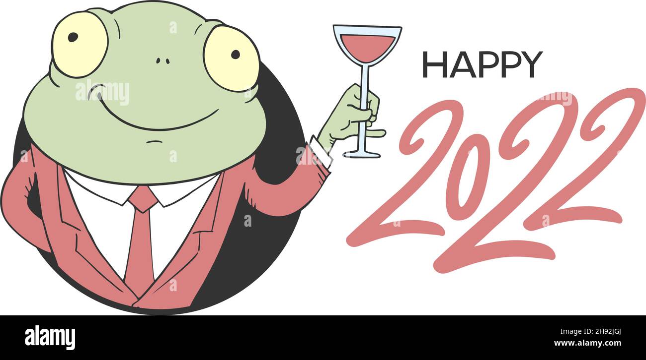 Elegante illustrazione della rana e messaggio felice 2022 Illustrazione Vettoriale