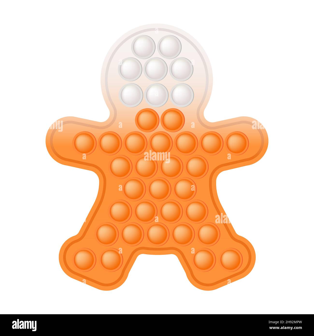 Natale popit giocattolo trendy Fidget - uomo di pan di zenzero vacanza in arancione e bianco colori. Nuovo anno colorato pop it giocattolo. Bolla sensoriale popit alla moda Illustrazione Vettoriale