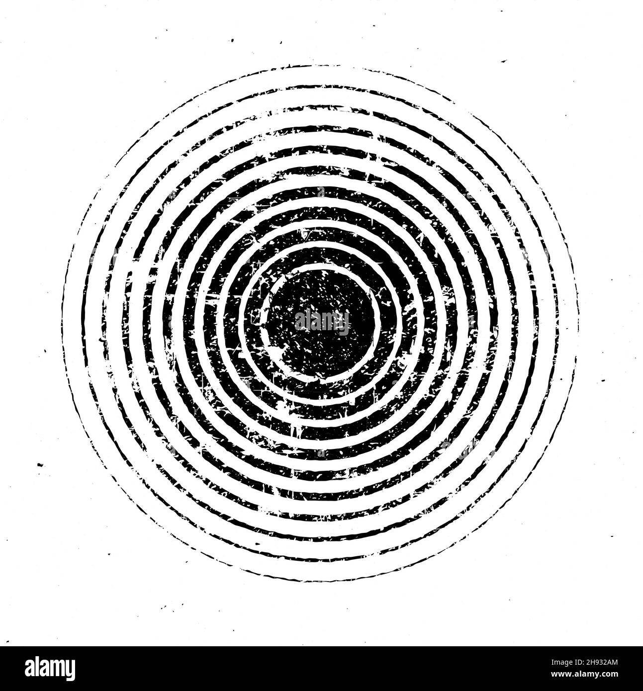 Linee nere a grunge radiale ad anello. Logo Vintage Sun. Motivo grunge retrò. Elemento di design per banner, poster, effetto grungy Illustrazione Vettoriale