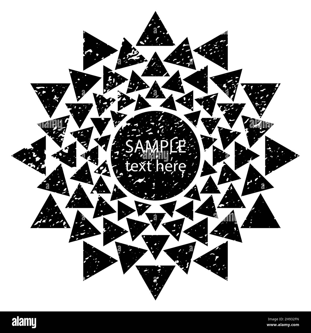 Triangoli di grunge neri ad anello. Disegno geometrico motivo grunge retro. Elemento di design per banner, badge, emblemi, poster, effetto grungo Illustrazione Vettoriale