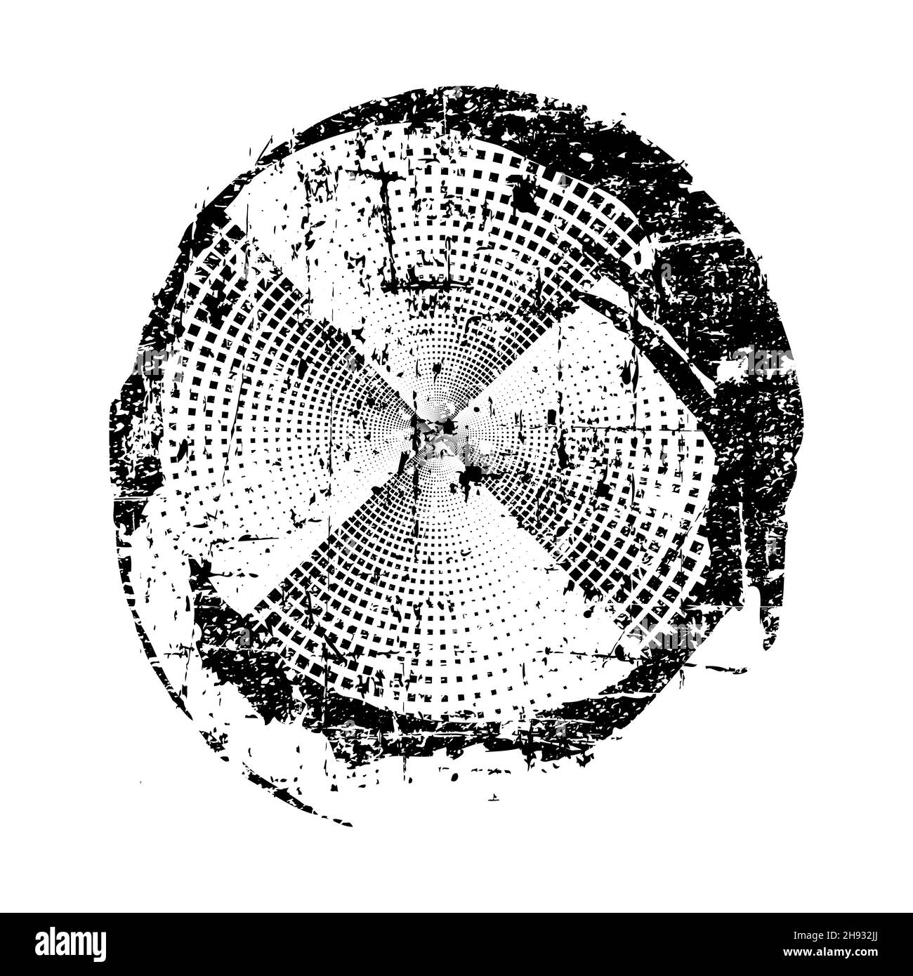 Punti mezzitoni quadrati per grange nere. Logo con linee veloci. Motivo grunge retrò. Elemento di design per banner, poster, effetto grungy, template Illustrazione Vettoriale