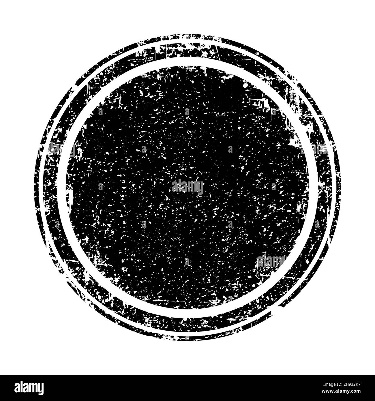 Timbro circolare nero grungo. Motivo grunge retrò. Illustrazione vettoriale. Isolato. Elemento di design artistico sporco per cornici di testo, badge, emblemi, banner Illustrazione Vettoriale