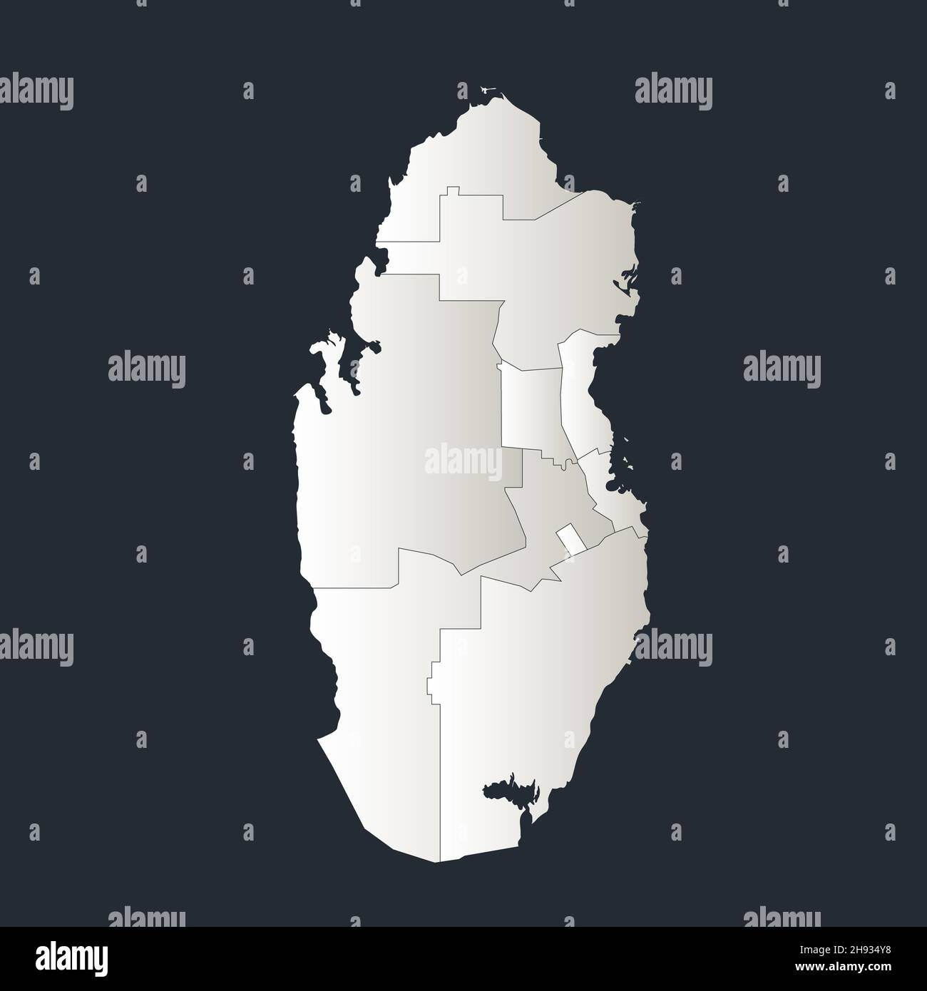 Mappa Qatar, infografica design piatto colori bianco neve, singole regioni, vuoto Foto Stock