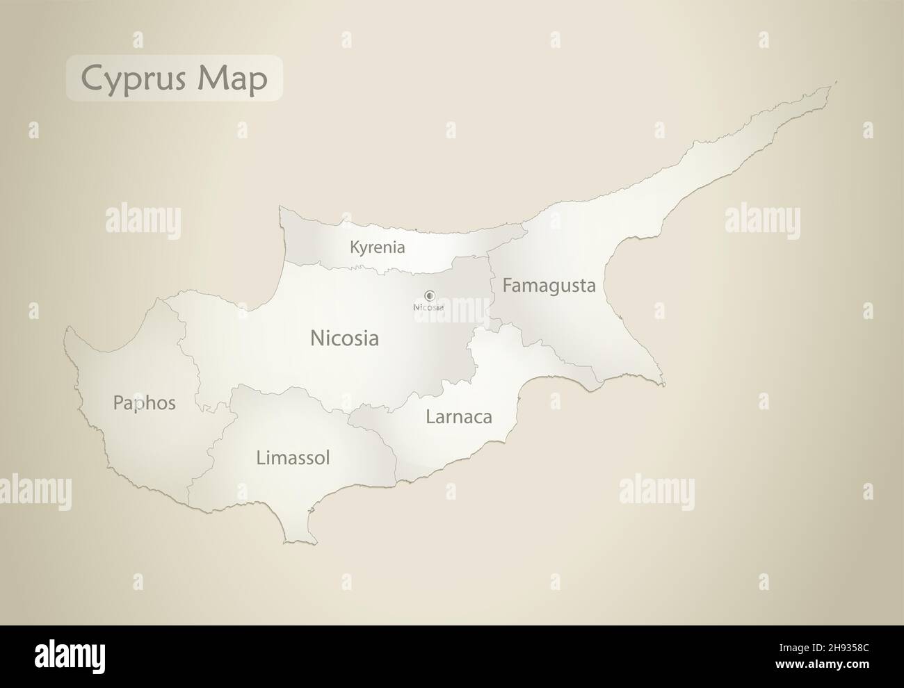 Cipro mappa, divisione amministrativa con nomi, vecchio vettore di sfondo cartaceo Illustrazione Vettoriale