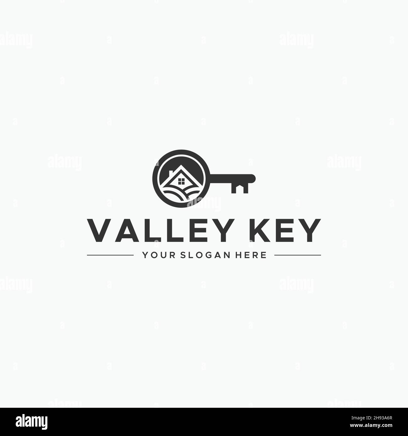 Design minimalista CON logo VALLEY KEY building sul tetto Illustrazione Vettoriale